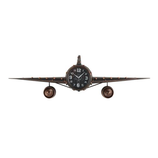 17" Dark Brown Metal Airplane Decorative Wall Clock with Copper Accents